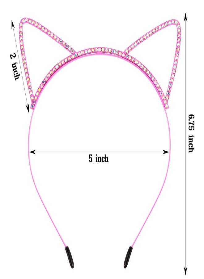Aprince Cat Ears Headband Birthday Decorations Headbands for Women Pink AB Costume Hair Accessories Party Favors Supplies - Image 4